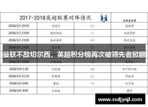 曼联不敌切尔西，英超积分榜再次被领先者掀翻